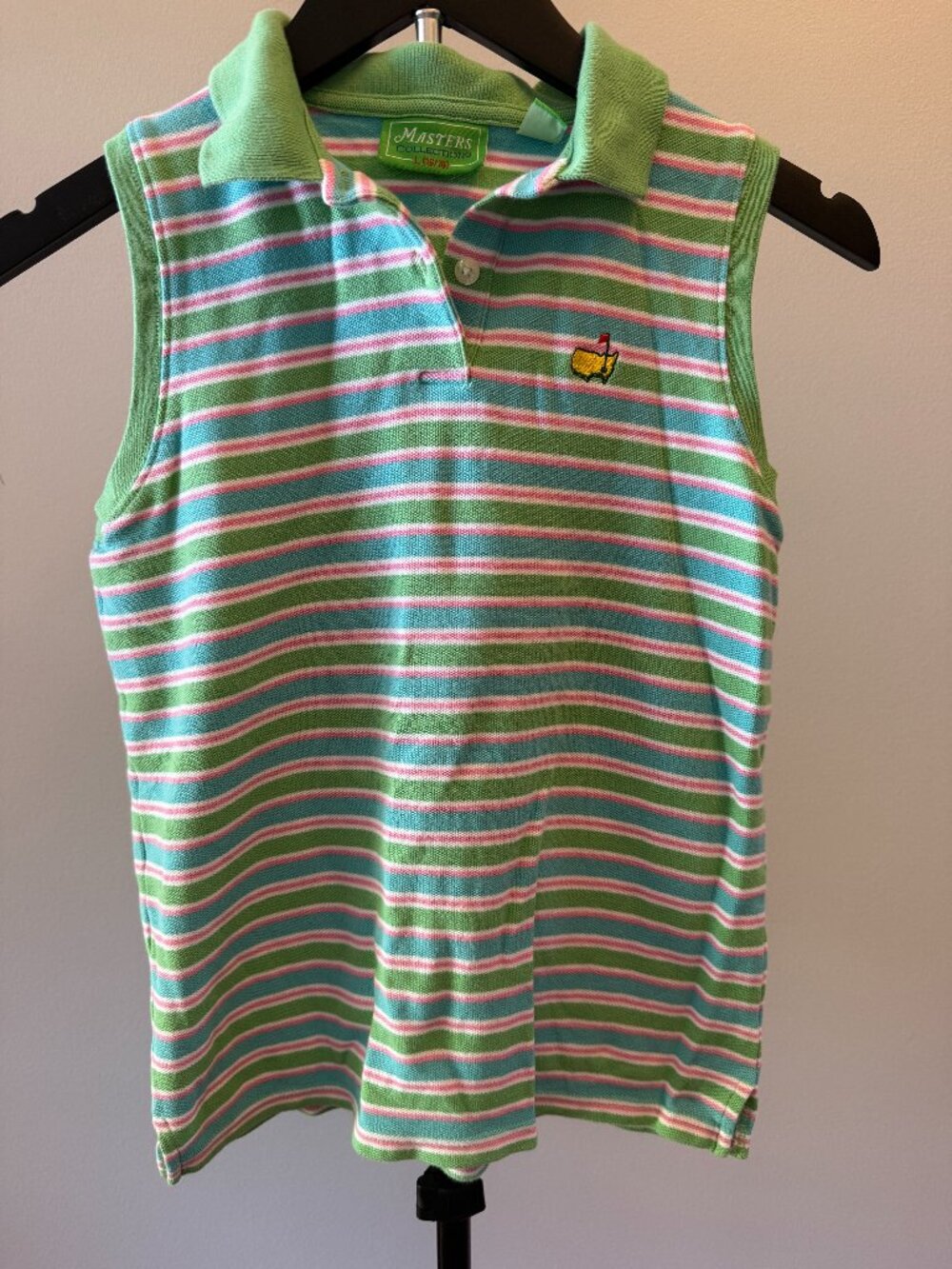 Masters Tournament Girls Sleeveless Polo Shirt Size 16/18 Mint Pink White Stripe